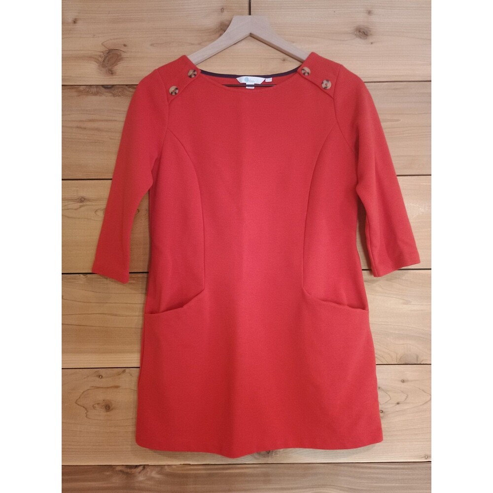 Boden Red Ottoman Ribbed Dress 3/4 Sleeves Pockets Womens Size 6P Tunic